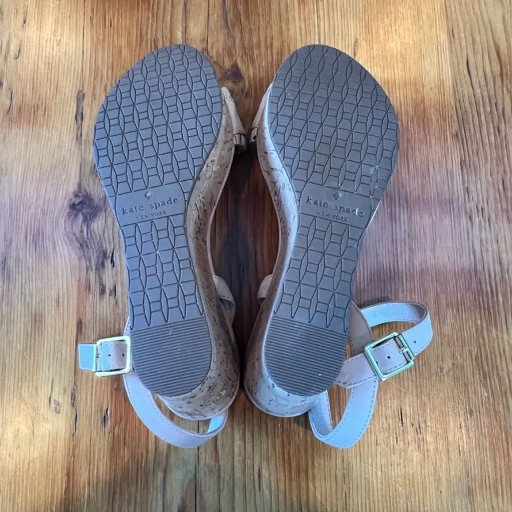 Kate‎ Spade Tomas Bone Light Pink Leather  & Cork Wedge Sandals Women's